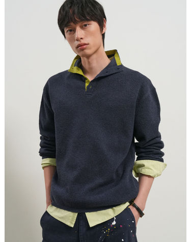 UNISEX 배색 카라 헨리넥 니트 [DEEP NAVY] / GF1UKP007-MAN