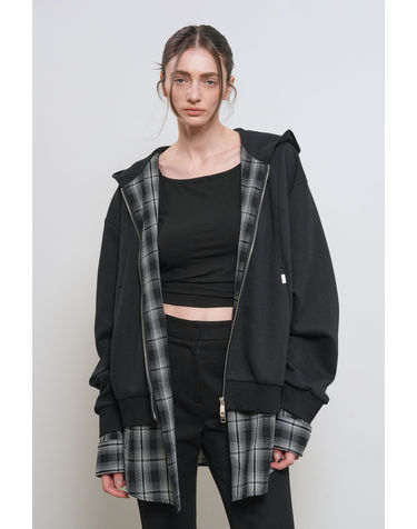 UNISEX 셔츠 레이어드 후드집업 [BLACK] / GF1UJP004-WOMAN