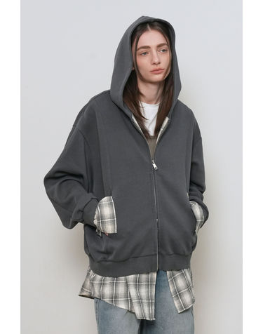 UNISEX 셔츠 레이어드 후드집업 [GREY] / GF1UJP004-WOMAN