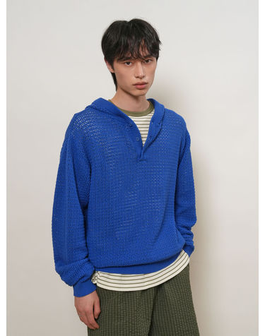 UNISEX 크로셰 후디드 니트 [BLUE] / GF1UKP010-MAN