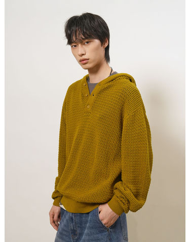 UNISEX 크로셰 후디드 니트 [OLIVE] / GF1UKP010-MAN