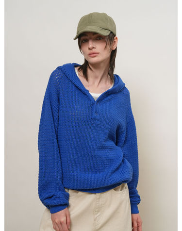 UNISEX 크로셰 후디드 니트 [BLUE] / GF1UKP010-WOMAN