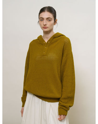 UNISEX 크로셰 후디드 니트 [OLIVE] / GF1UKP010-WOMAN