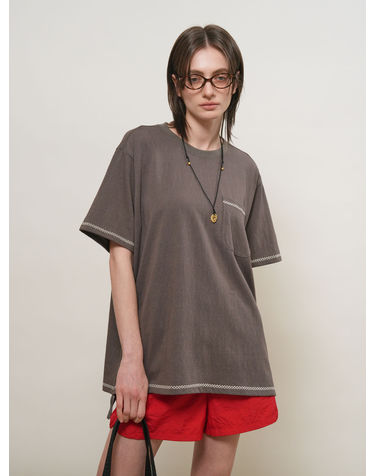 UNISEX 스티치 포인트 포켓 티셔츠 [CHARCOAL] / GF1UTS008-WOMAN