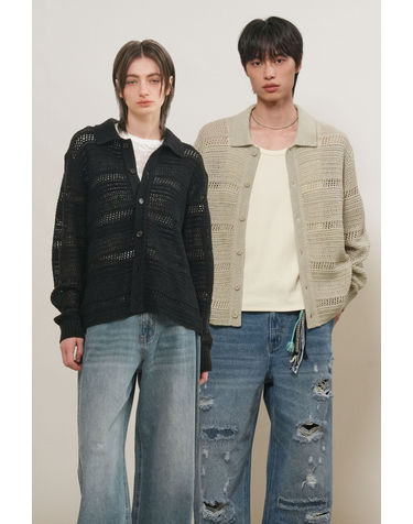 UNISEX 크로쉐 카라 니트 가디건 [3COL] / GF1UKC009