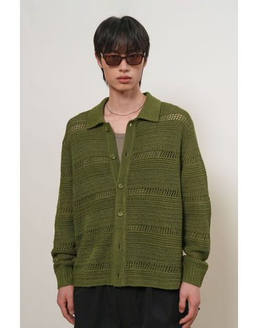 UNISEX 크로쉐 카라 니트 가디건 [KHAKI] / GF1UKC009-MAN