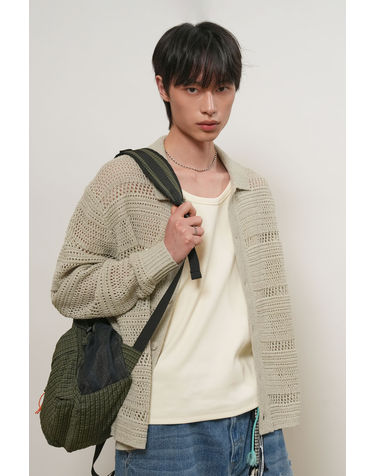 UNISEX 크로쉐 카라 니트 가디건 [LIGHT GREY] / GF1UKC009-MAN