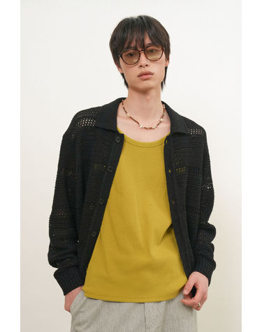 UNISEX 크로쉐 카라 니트 가디건 [BLACK] / GF1UKC009-MAN
