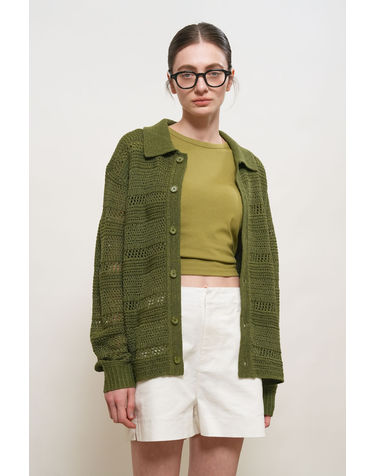 UNISEX 크로쉐 카라 니트 가디건 [KHAKI] / GF1UKC009-WOMAN