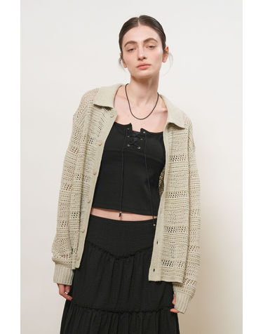 UNISEX 크로쉐 카라 니트 가디건 [LIGHT GREY] / GF1UKC009-WOMAN