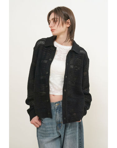 UNISEX 크로쉐 카라 니트 가디건 [BLACK] / GF1UKC009-WOMAN