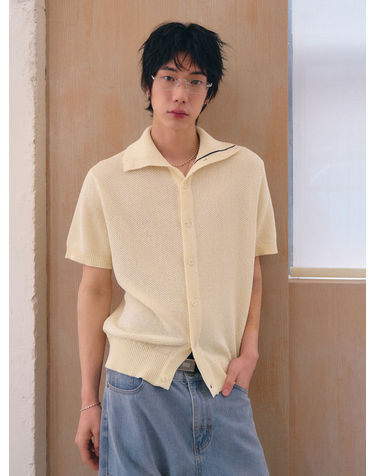UNISEX 배색 라인 카라 가디건 [IVORY] / GF2UKC017-MAN