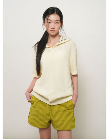UNISEX 배색 라인 카라 가디건 [IVORY] / GF2UKC017-WOMAN