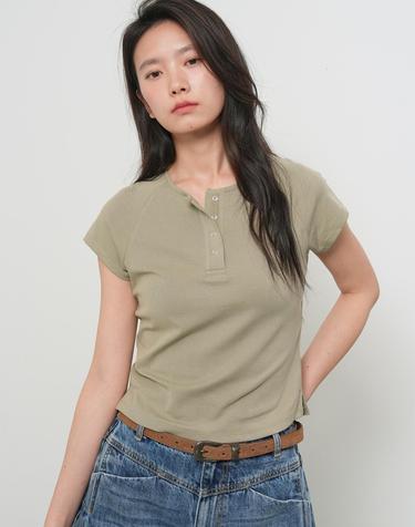 WOMAN 스냅 헨리넥 티셔츠 [4COL] / GF2LTS528
