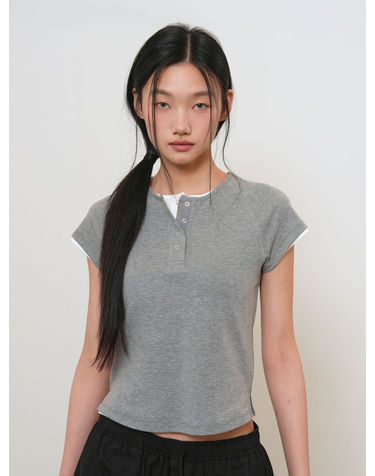 WOMAN 스냅 헨리넥 티셔츠 [MELANGE GREY] / GF2LTS528