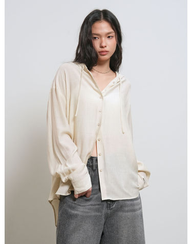 WOMAN 루즈핏 링클 후디드 셔츠 [LIGHT BEIGE] / GF1LSH512