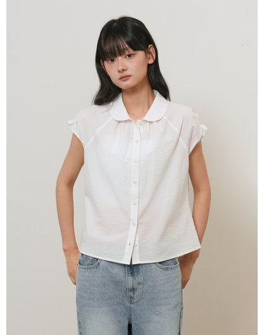 WOMAN 시어서커 라운드 카라 블라우스 [WHITE] / GF2LBL528