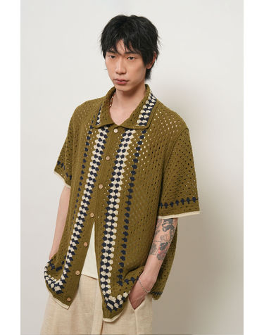 UNISEX 그래니 배색 하프 가디건 [KHAKI] / GF2UKC018 - MAN