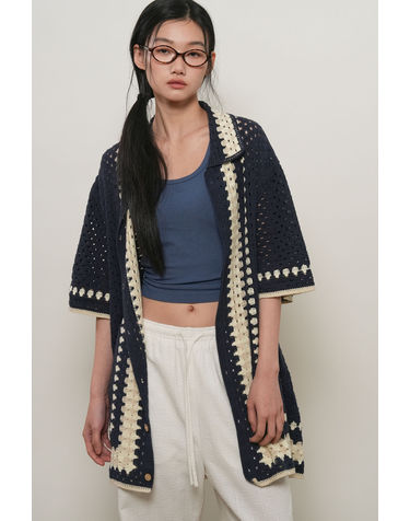 UNISEX 그래니 배색 하프 가디건 [NAVY] / GF2UKC018 - WOMAN