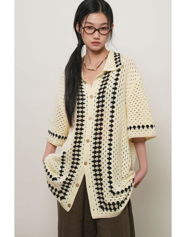 UNISEX 그래니 배색 하프 가디건 [IVORY] / GF2UKC018 - WOMAN