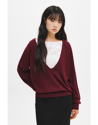 WOMAN 딥 브이넥 루즈핏 니트 풀오버 [BURGUNDY] / GF3LKP506