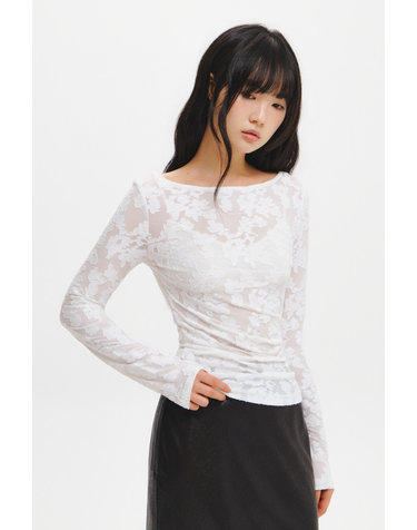 WOMAN 시스루 플로럴 보트넥 티셔츠 [WHITE] / GF3LTS502