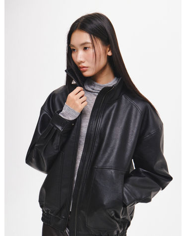 UNISEX 볼륨 블루종 하이넥 페이크 레더 점퍼 [BLACK] / GF3UJP006-WOMAN