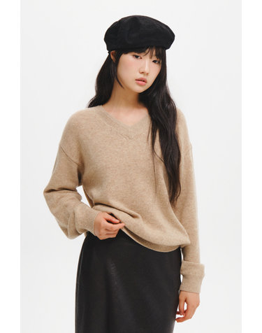 WOMAN 레이어드 브이넥 니트 풀오버 [OATMEAL] / GF7LKP512