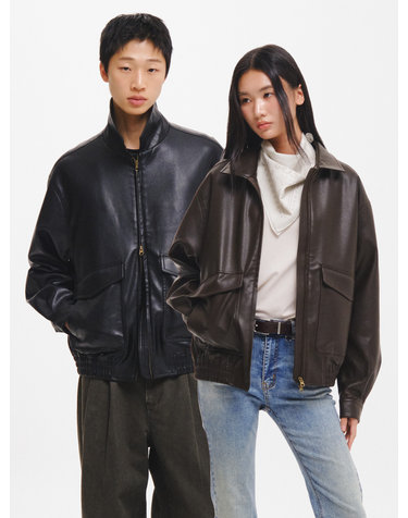 UNISEX 빅포켓 페이크 레더 블루종 [2COL] / GF3UJP001
