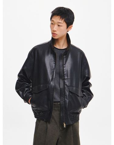 UNISEX 빅포켓 페이크 레더 블루종 [BLACK] / GF3UJP001-MAN
