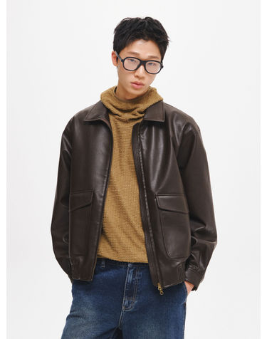 UNISEX 빅포켓 페이크 레더 블루종 [BROWN] / GF3UJP001-MAN
