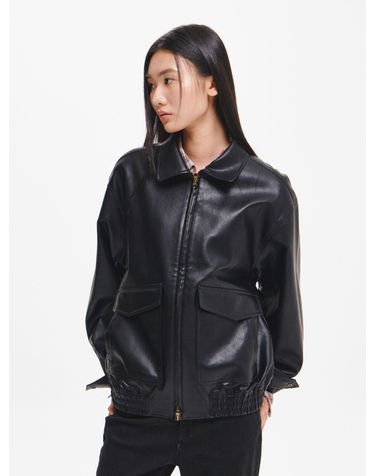 UNISEX 빅포켓 페이크 레더 블루종 [BLACK] / GF3UJP001-WOMAN