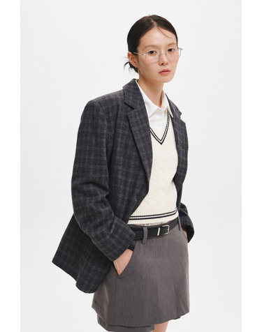 WOMAN 루즈핏 울 체크 자켓 [GREY] / GF3LJK511