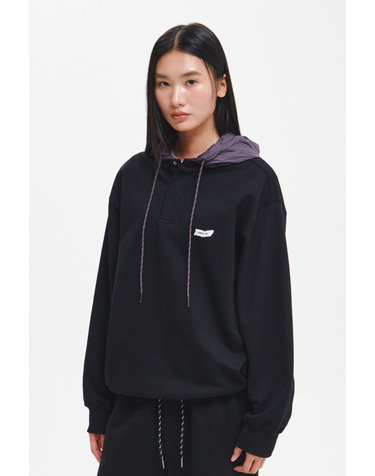 UNISEX 반집업 나일론 배색 후드티 [BLACK] / GF3USS004-WOMAN