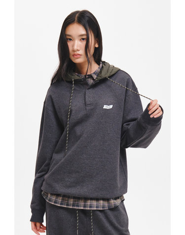 UNISEX 반집업 나일론 배색 후드티 [CHARCOAL] / GF3USS004-WOMAN