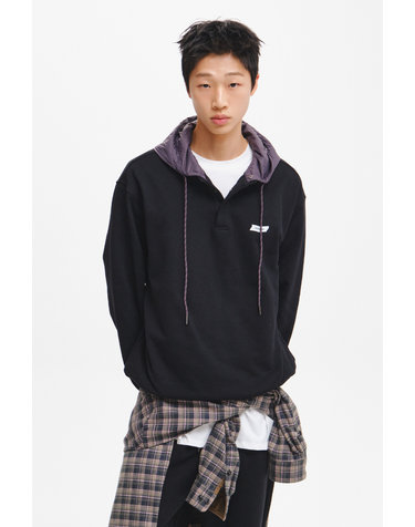 UNISEX 반집업 나일론 배색 후드티 [BLACK] / GF3USS004-MAN