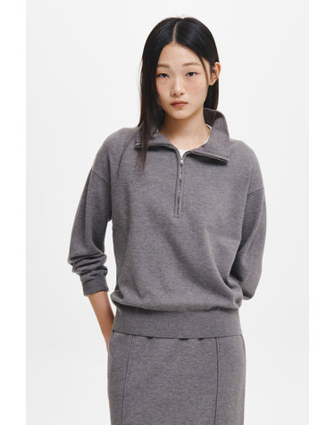 WOMAN 워셔블 하이넥 하프 집업 니트 풀오버 [DARK GREY] / GF3LKP524