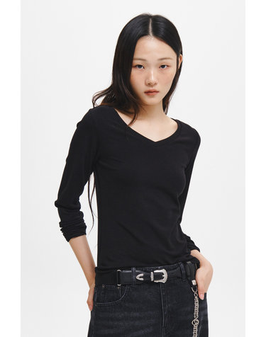WOMAN 뉴 베이직 브이넥 긴팔티셔츠 [BLACK] / GF3LTS513
