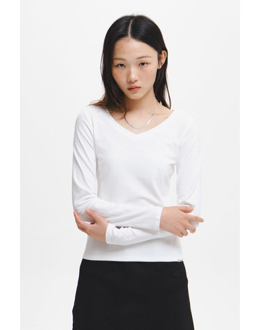 WOMAN 뉴 베이직 브이넥 긴팔티셔츠 [IVORY] / GF3LTS513