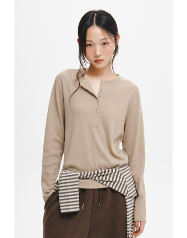 WOMAN 와플 헨리넥 롱슬리브 티셔츠 [BEIGE] / GF3LTS512