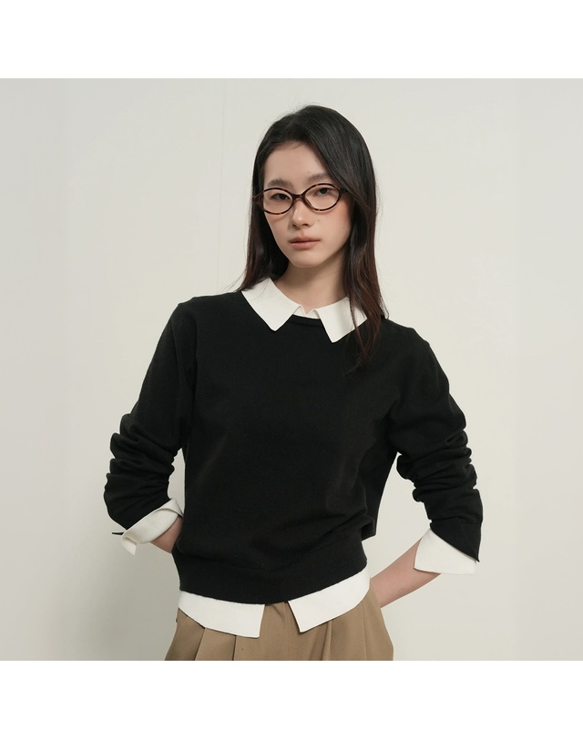 제너럴아이디어 제너럴 아이디어 WOMAN 릴렉스드 카라 레이어드 풀오버 [4COL] / GF7LKP502 착용컷