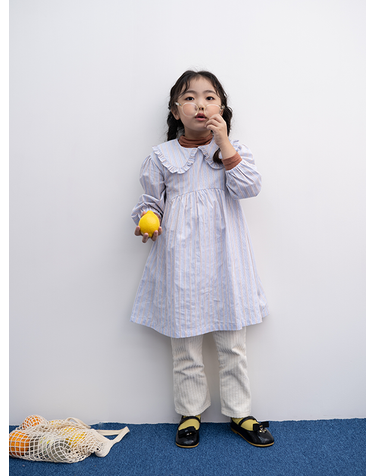 COTTON BIG COLLAR VOLUME DRESS BLUE