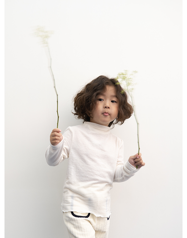 MOCK NECK SHIRRING JERCEY TOP IVORY