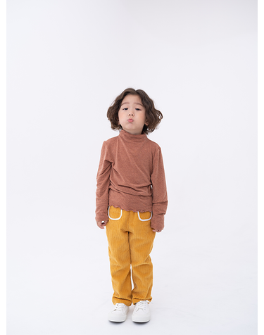 MOCK NECK SHIRRING JERCEY TOP BROWN