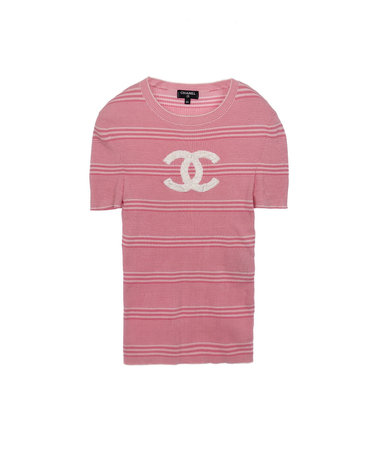 [중고] [엘러브] 샤넬 19C CC로고 코튼 니트 34 핑크/화이트 6ET1327