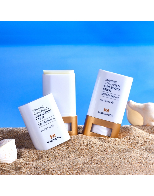 마린코스 MARINECOS 마린콜라겐 선 블록 스틱 골드 착용컷