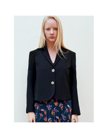 진주버튼 블랙 크롭 자켓 _ Pearl Button Black Crop JK