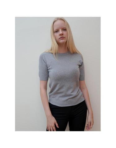 데미지니모닉 울캐시미어 슬림 반팔 그레이 니트_Wool Cashmere Slim Gray NT