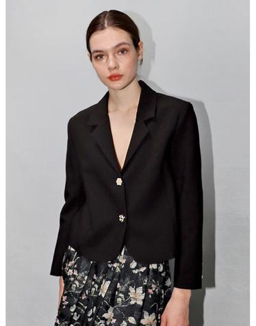 진주 투버튼 블랙 크롭 자켓 _ Pearl Two Button Black Crop JK