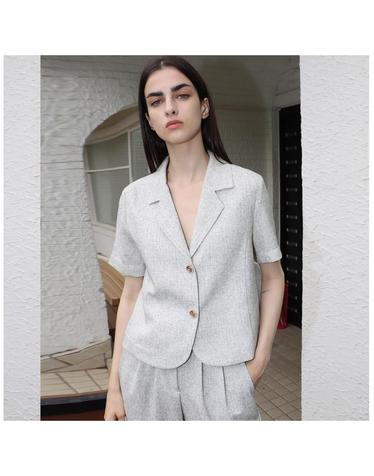 팬시 트위드 멜란지 아이보리 반팔 자켓 _ Fancy Tweed Melange IV JK